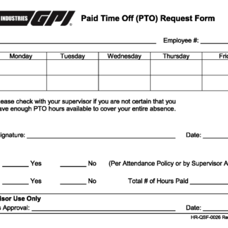 HR-QSF-0026 PTO Request Forms 25 SHEETS/PD
