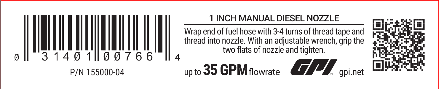 922143-01 Rev A_.75-Inch Manual Unleaded Nozzle Retail Strip 922143-01 LABEL, NOZZLE, MAN, 3/4 UNLEADED 500/RL